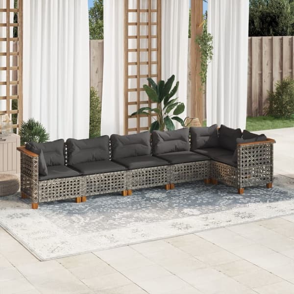 vidaXL sofasæt til haven 6 dele med hynder polyrattan grå