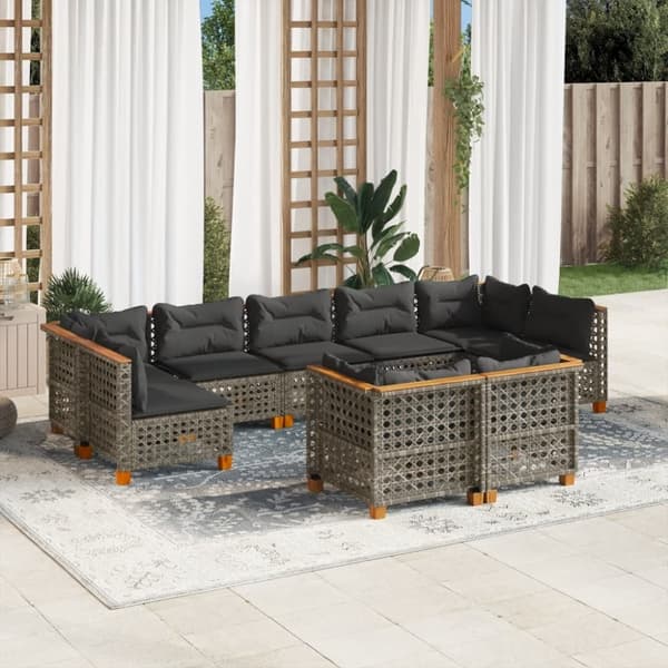 vidaXL sofasæt til haven 9 dele med hynder polyrattan grå