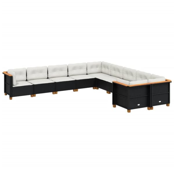 vidaXL sofasæt til haven 10 dele med hynder polyrattan sort