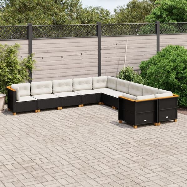 vidaXL sofasæt til haven 10 dele med hynder polyrattan sort