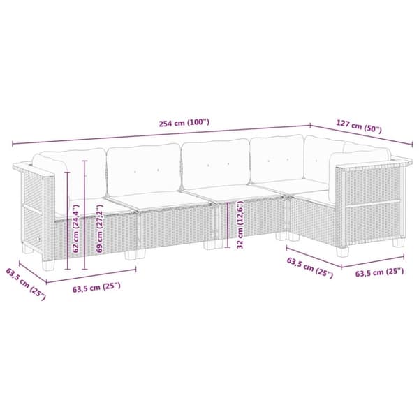 vidaXL Loungegrupp för trädgården med dynor 5 delar svart konstrotting