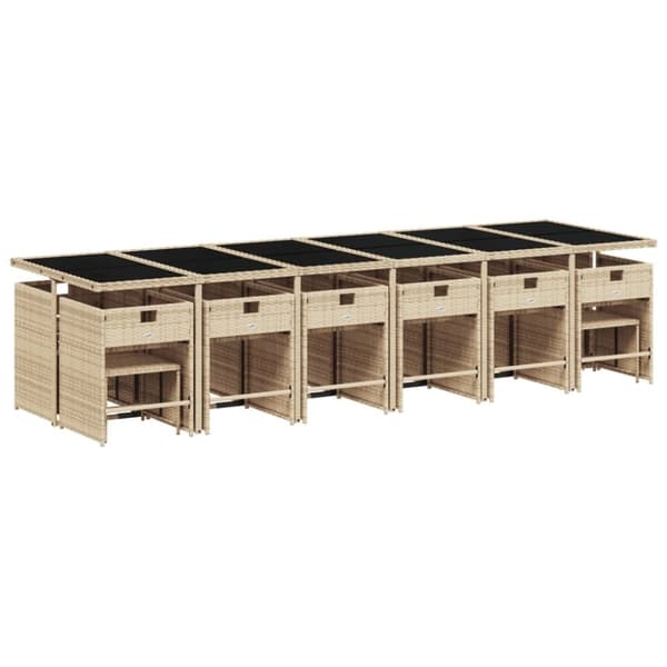 vidaXL Matgrupp för trädgården med dynor 17 delar beige konstrotting