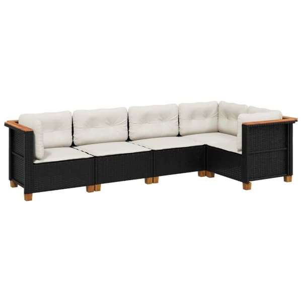vidaXL sofasæt til haven 5 dele med hynder polyrattan sort