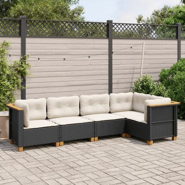 vidaXL sofasæt til haven 5 dele med hynder polyrattan sort