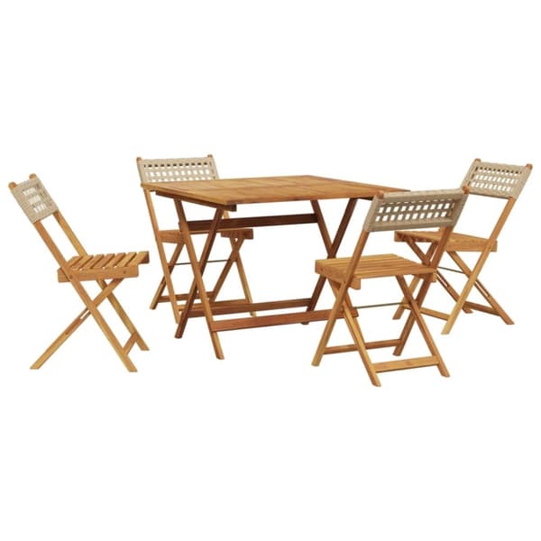 vidaXL spisebordssæt til haven 5 dele polyrattan og massivt træ beige