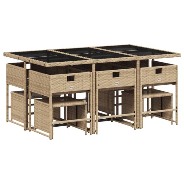vidaXL spisebordssæt til haven 11 dele med hynder polyrattan beige