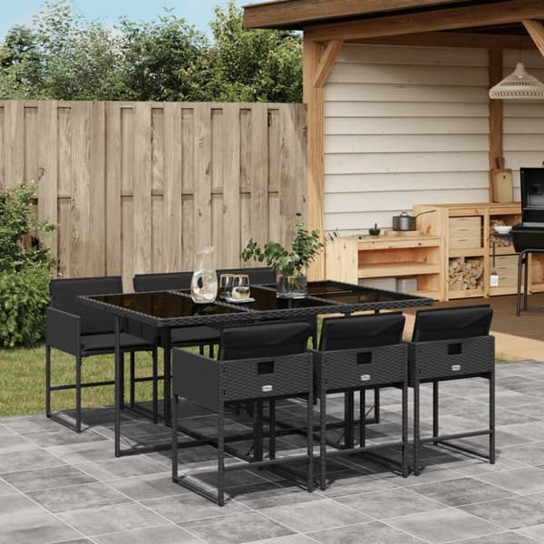 vidaXL spisebordssæt til haven 7 dele med hynder polyrattan sort vidaXL spisebordssæt til haven 7 dele med hynder polyrattan sort