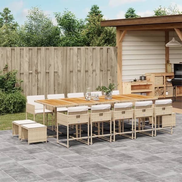 vidaXL spisebordssæt til haven 15 dele med hynder polyrattan beige