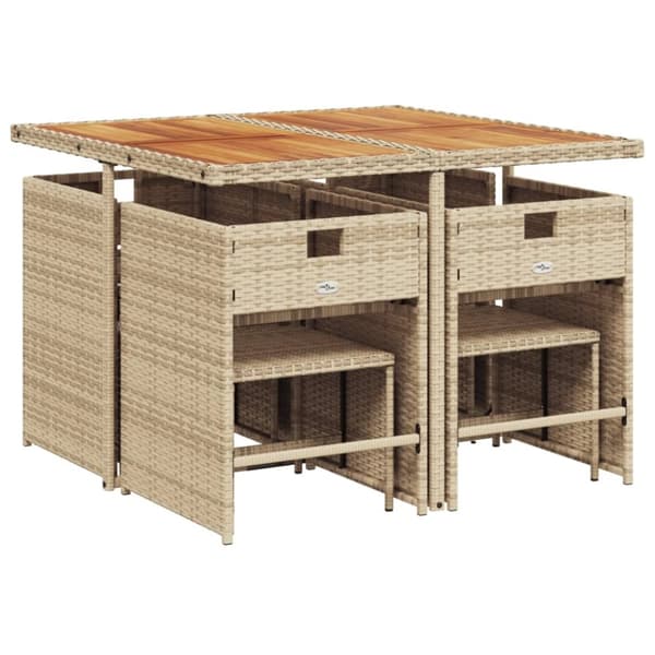vidaXL spisebordssæt til haven 9 dele med hynder polyrattan beige