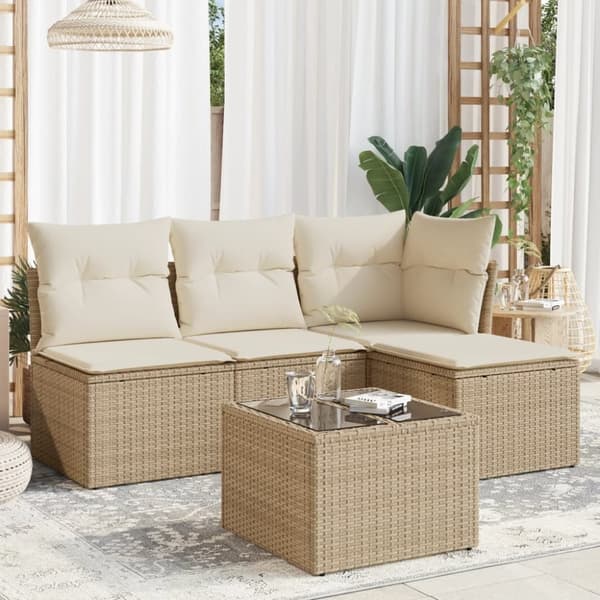 vidaXL sofasæt til haven 5 dele med hynder polyrattan beige