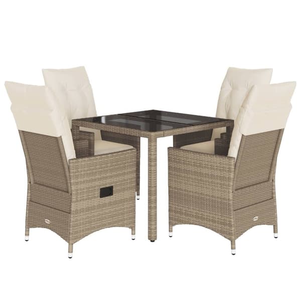 vidaXL spisebordssæt til haven 5 dele med hynder polyrattan beige