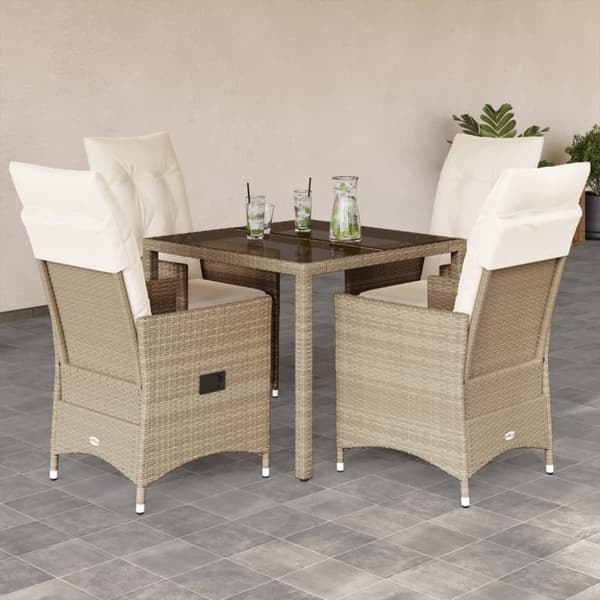 vidaXL spisebordssæt til haven 5 dele med hynder polyrattan beige
