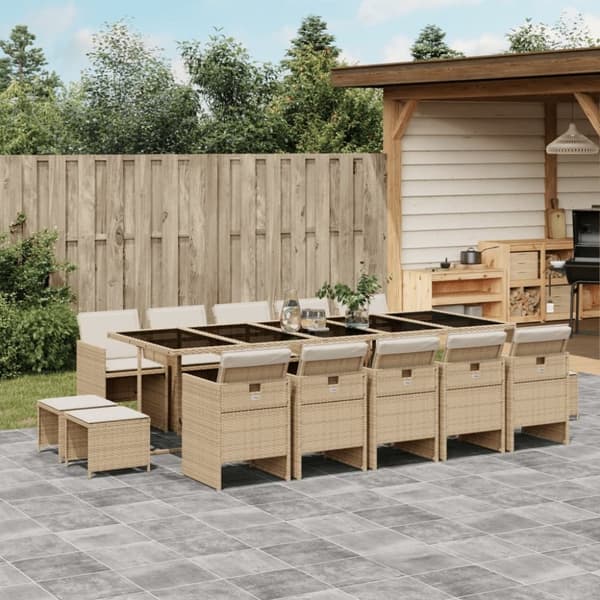 vidaXL spisebordssæt til haven 15 dele med hynder polyrattan beige