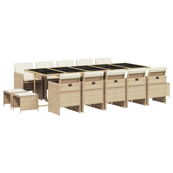 vidaXL spisebordssæt til haven 15 dele med hynder polyrattan beige