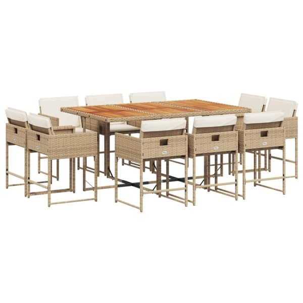 vidaXL Matgrupp för trädgården med dynor 11 delar beige konstrotting