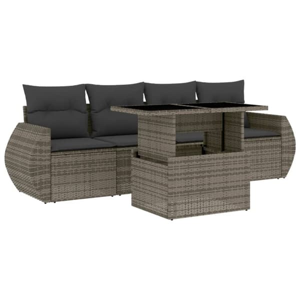 vidaXL sofasæt 5 dele med hynder polyrattan grå