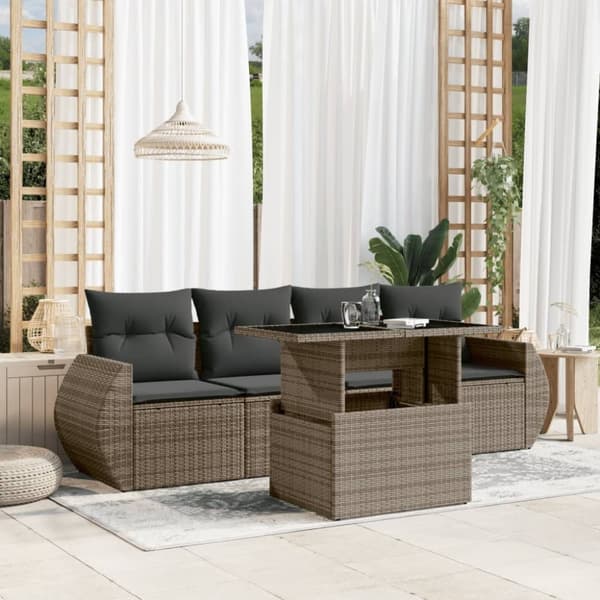 vidaXL sofasæt 5 dele med hynder polyrattan grå