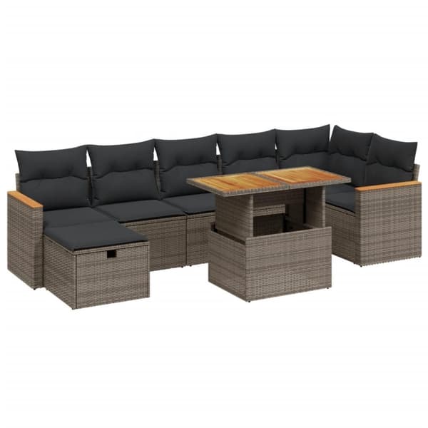 vidaXL sofasæt til haven 8 dele med hynder polyrattan grå