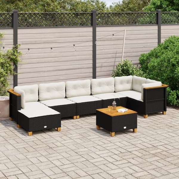 vidaXL sofasæt til haven 8 dele med hynder polyrattan sort