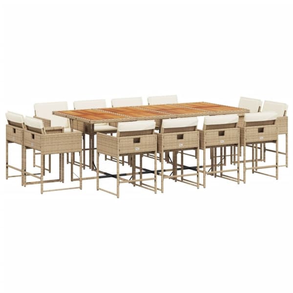 vidaXL spisebordssæt til haven 13 dele med hynder polyrattan beige