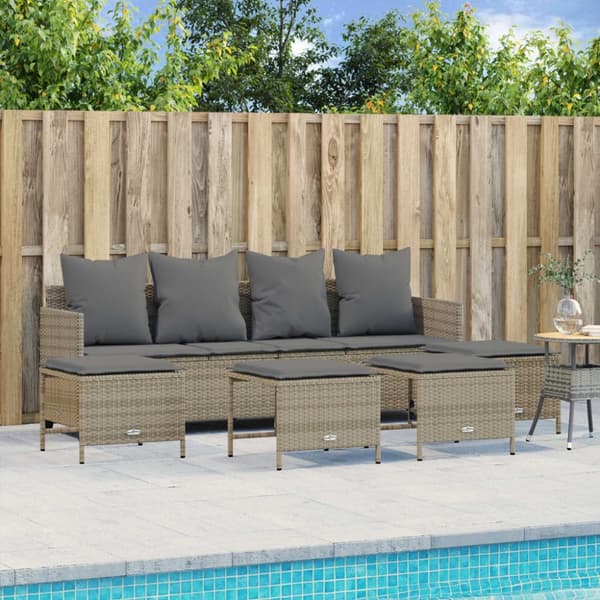 vidaXL Soffgrupp för trädgården med dynor 5 delar beige konstrotting
