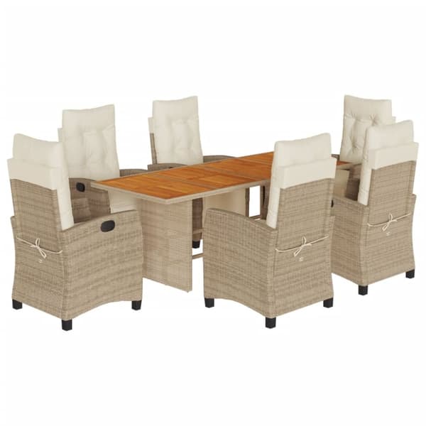 vidaXL spisebordssæt til haven 7 dele med hynder polyrattan beige