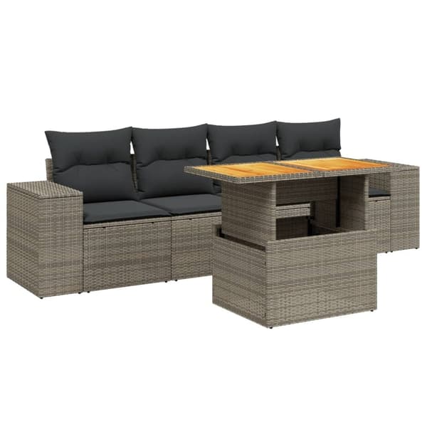 vidaXL sofasæt 5 dele med hynder polyrattan grå