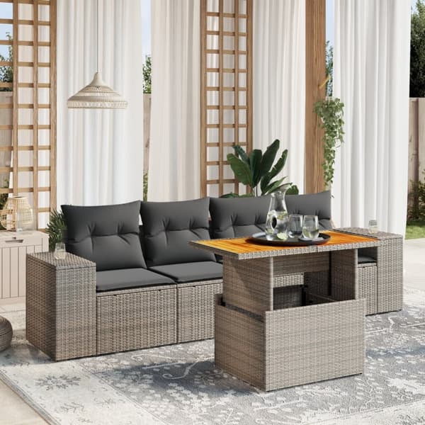 vidaXL sofasæt 5 dele med hynder polyrattan grå