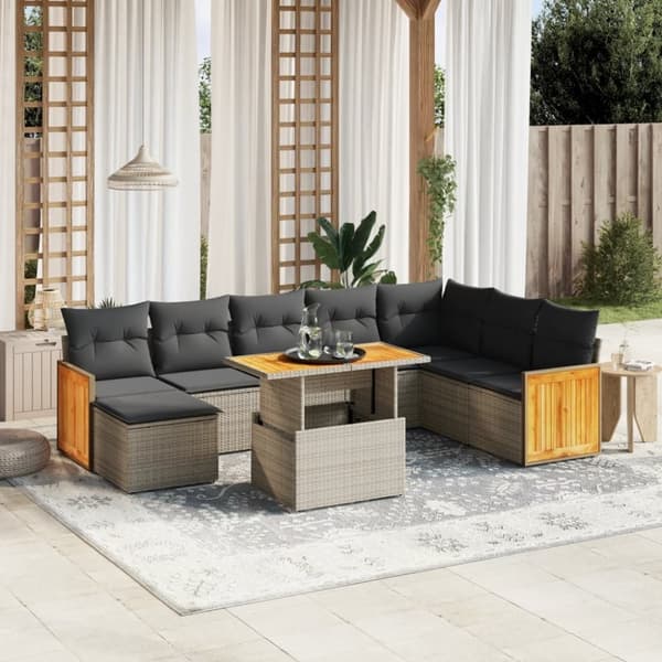 vidaXL sofasæt til haven 9 dele med hynder polyrattan grå