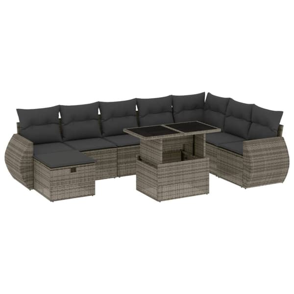 vidaXL sofasæt til haven 9 dele med hynder polyrattan grå