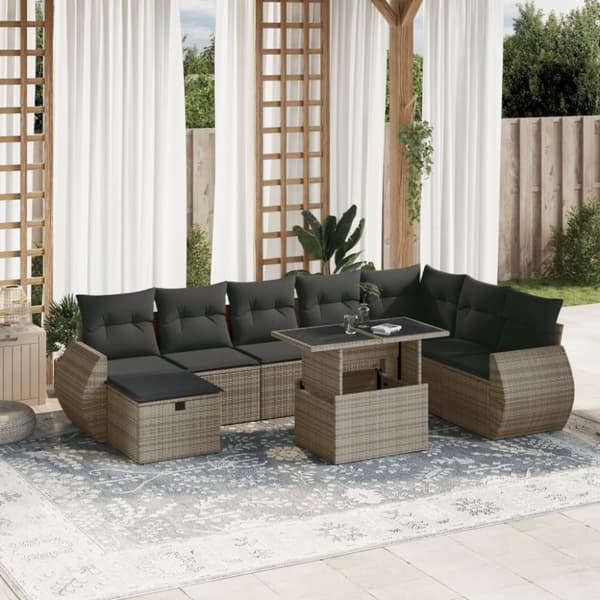 vidaXL sofasæt til haven 9 dele med hynder polyrattan grå
