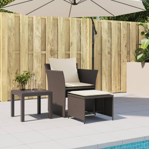 vidaXL havestol med fodskammel polyrattan brun