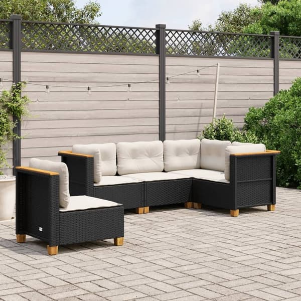 vidaXL Loungegrupp för trädgården med dynor 5 delar svart konstrotting