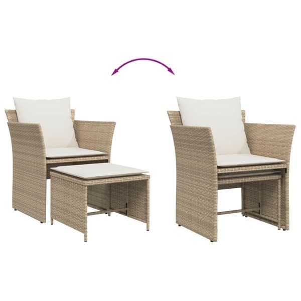 vidaXL havestol med fodskammel polyrattan beige