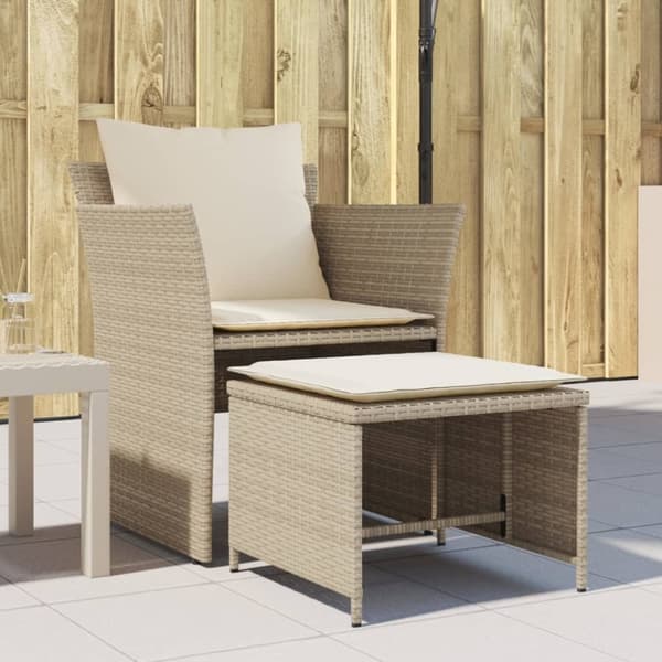 vidaXL havestol med fodskammel polyrattan beige