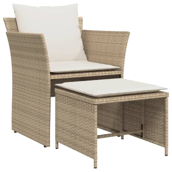 vidaXL havestol med fodskammel polyrattan beige