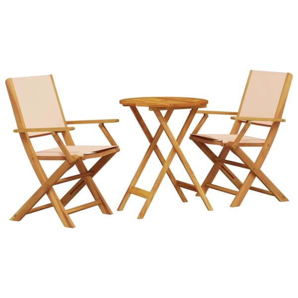 vidaXL bistrosæt 3 dele stof og massivt træ beige