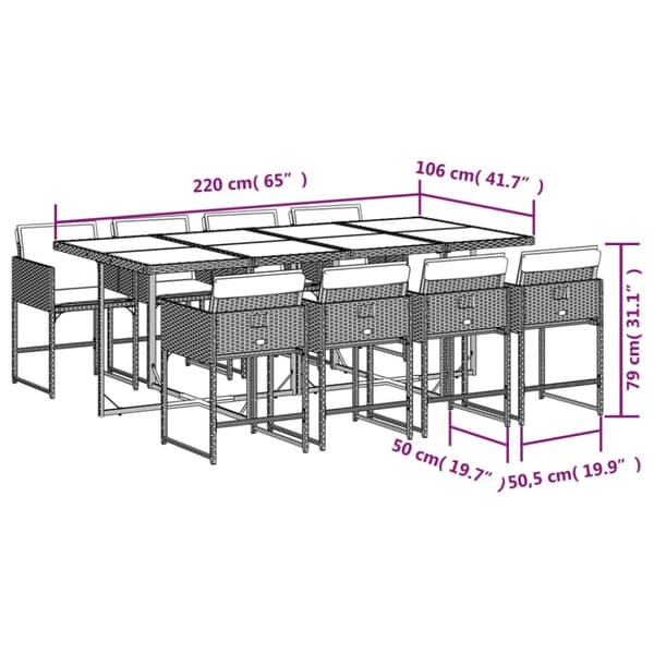 vidaXL Matgrupp för trädgården med dynor 9 delar mixbeige konstrotting