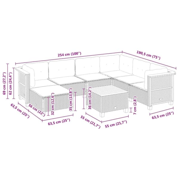vidaXL sofasæt til haven 8 dele med hynder polyrattan sort