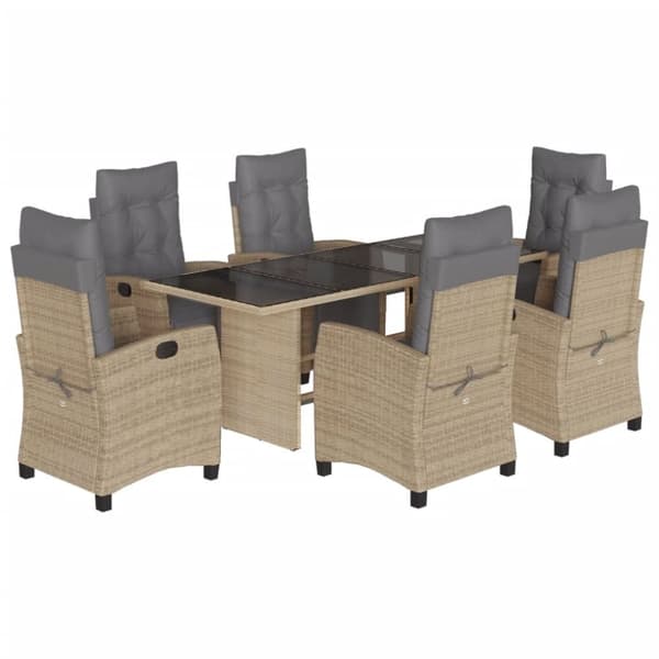 vidaXL spisebordssæt til haven 7 dele med hynder polyrattan beige