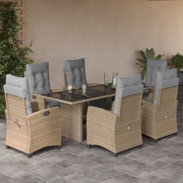 vidaXL spisebordssæt til haven 7 dele med hynder polyrattan beige