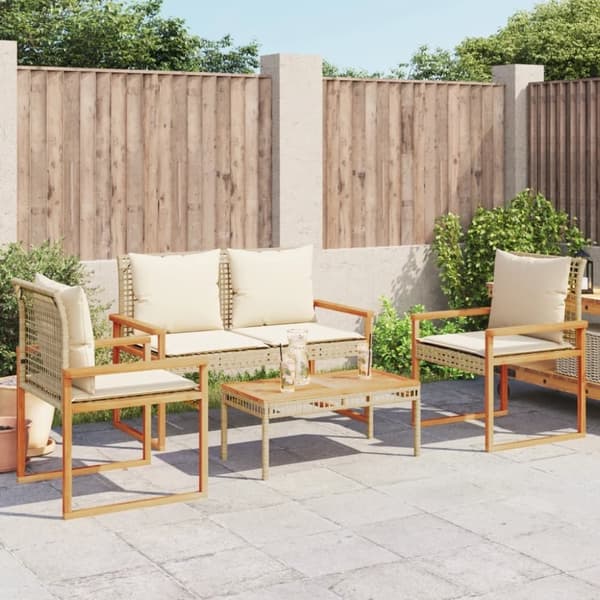 vidaXL loungesæt til haven 4 dele med hynder polyrattan beige