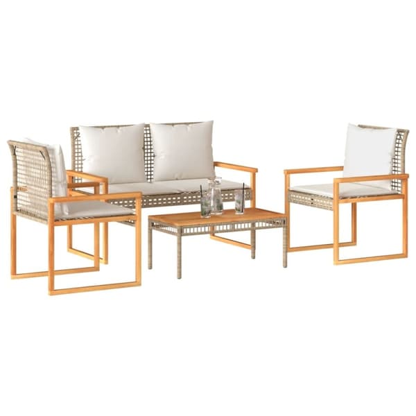 vidaXL loungesæt til haven 4 dele med hynder polyrattan beige