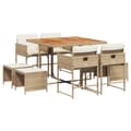 Miniatyrbillede 2 af 11: vidaXL spisebordssæt til haven 9 dele med hynder polyrattan beige