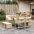 Miniatyrbillede 1 af 11: vidaXL spisebordssæt til haven 9 dele med hynder polyrattan beige