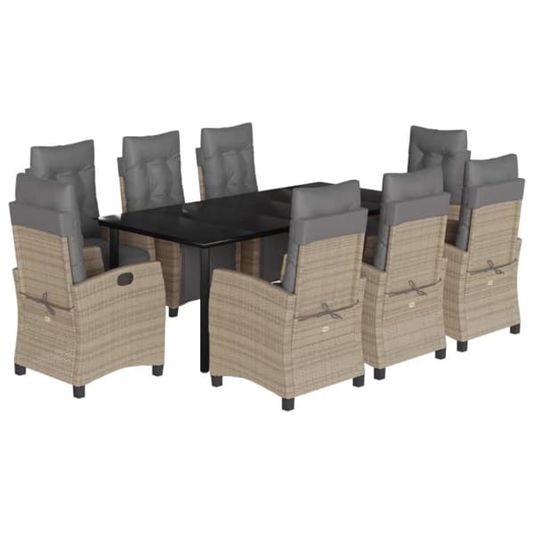 vidaXL spisebordssæt til haven 9 dele med hynder polyrattan beige