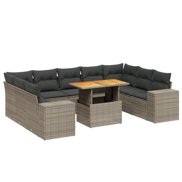 vidaXL sofasæt til haven 10 dele med hynder polyrattan grå