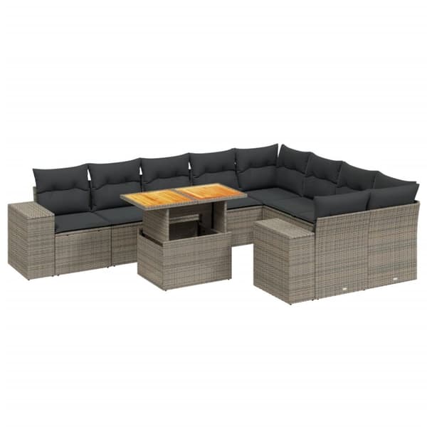 vidaXL sofasæt til haven 10 dele med hynder polyrattan grå