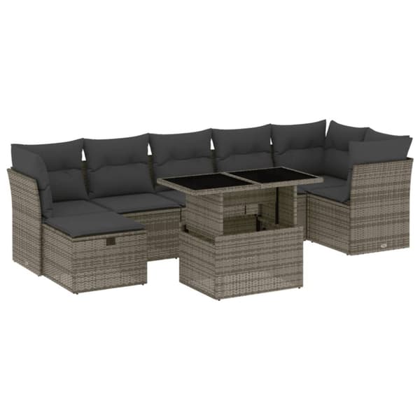 vidaXL sofasæt til haven 8 dele med hynder polyrattan grå