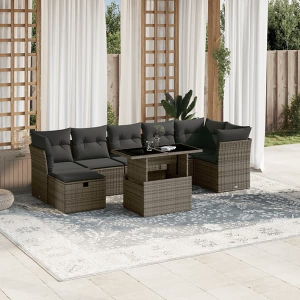 vidaXL sofasæt til haven 8 dele med hynder polyrattan grå